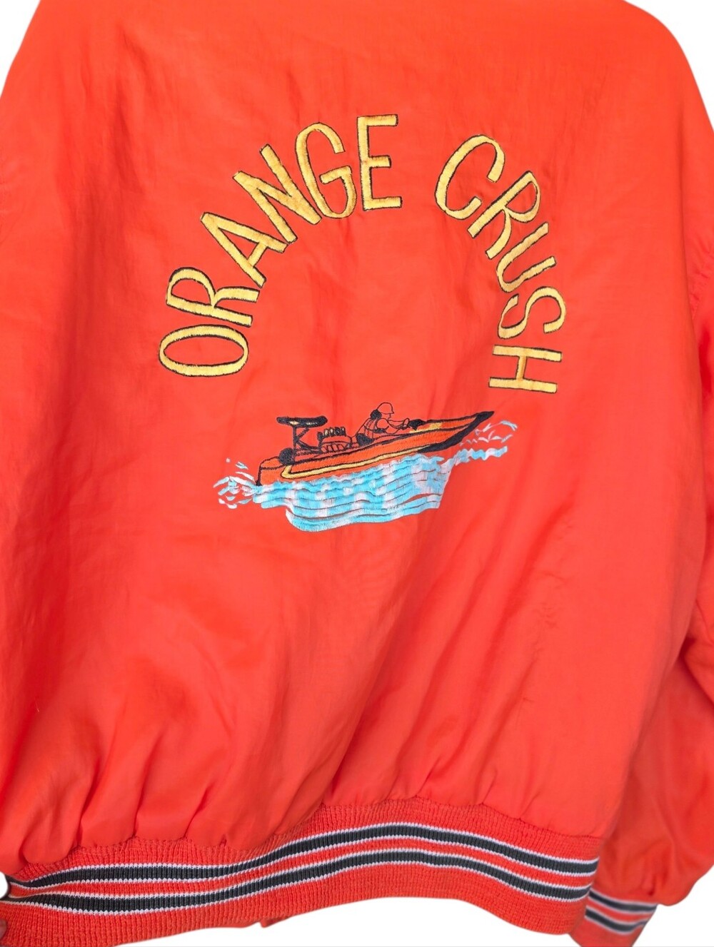Vintage Orange Crush Racing Boat Nylon Bomber Varsity Jacket Size Large Read